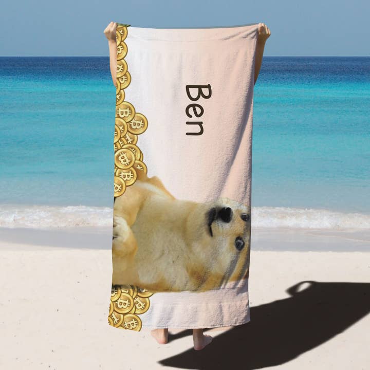 Beach Towel: Dogecoin Shibu Inu Coins for wholesale by Sam and Zoey