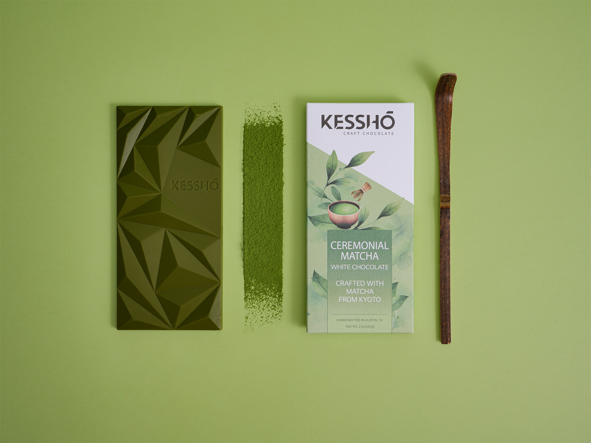 KESSHŌ - Wholesale Chocolate Bar - Japanese Ceremonial Matcha White Chocolate Bar2