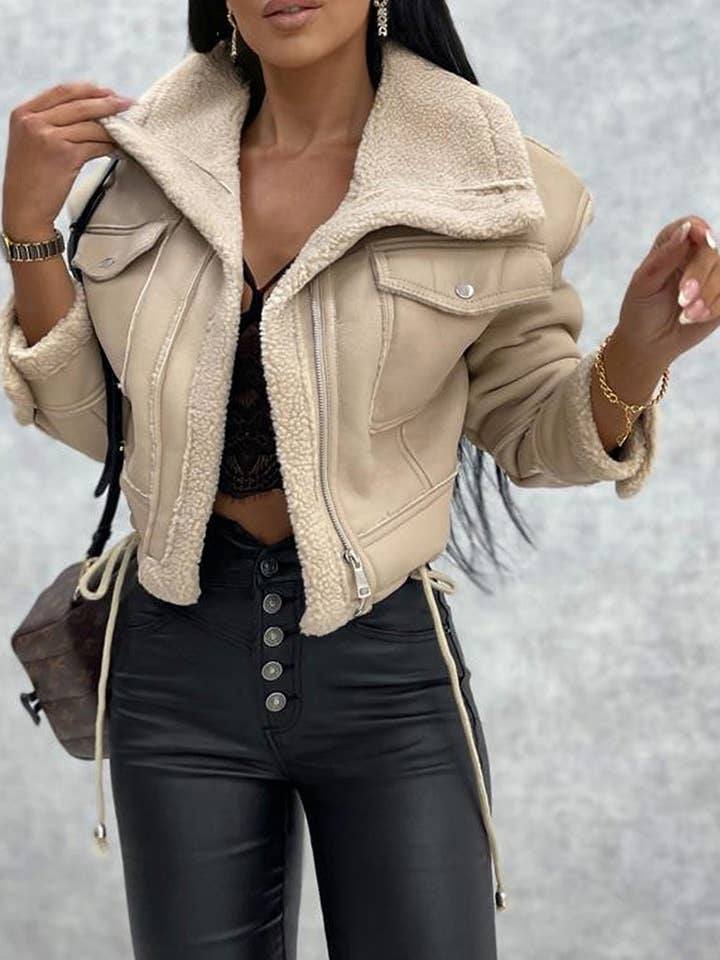 safistyle - Wholesale Leather Jacket - Women's - Faux Leather Sherpa-Lined Jacket3