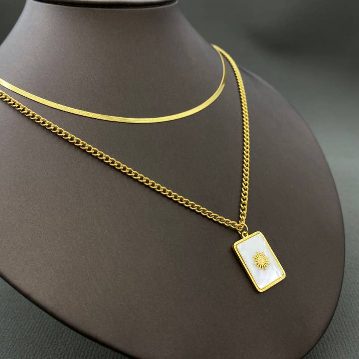 Firkantet Skal Sol 18K Gylden Dobbeltkæde Halskæde - FGS/MS for engroshandel hos Mio Queena
