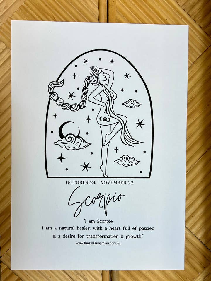 Scorpio Zodiac Print Only - A4 for wholesale by The Swearing Mum