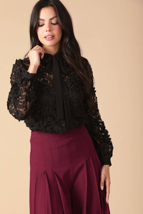 Black A lace top featuring shirt - IT13324 for wholesale on Faire2