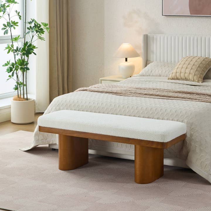 Banc de lit en bois de 47,5", banc d'entrée en velours Teddy pour la vente par 39F INC CANADA