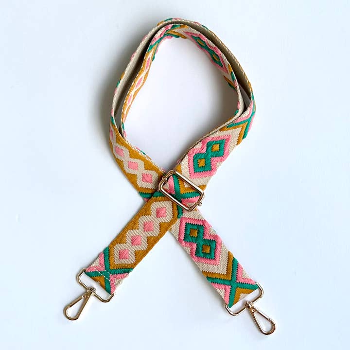 SALE Guitar Belt Crossbody Woven Strap Jacquard Pattern Pink for wholesale by iconic mi