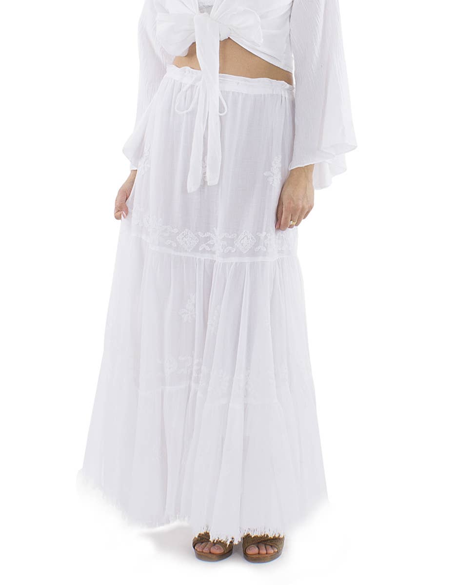 bianco Gonna lunga da donna Coline con ricami e frange in vendita all'ingrosso su Faire0