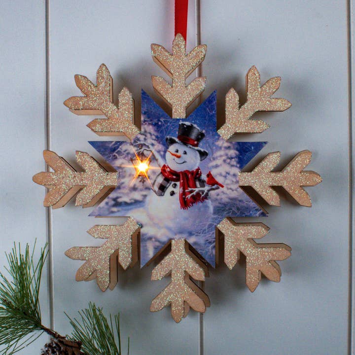 Glow Decor - Venta al por mayor Adornos - Copo de Nieve de Madera LED Magia Invernal0
