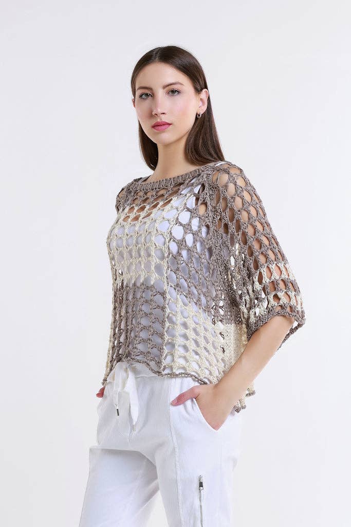 TINA Stephens Italy/Tees By Tina - Vendita all'ingrosso Maglione tricot - Donna - Doris Ballet Slv - Maglia quadrata bicolore (BQ906)6