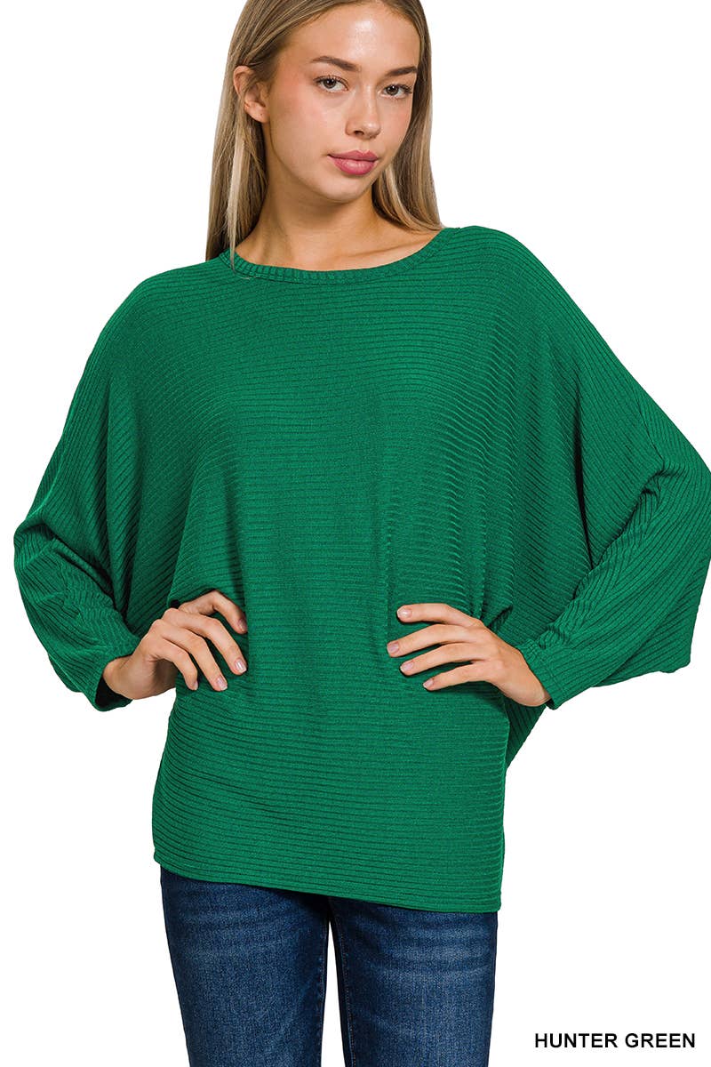 42POPS - Wholesale Knit Sweater - Women's - `.Ribbed Batwing Long Sleeve Boat Neck Sweater22
