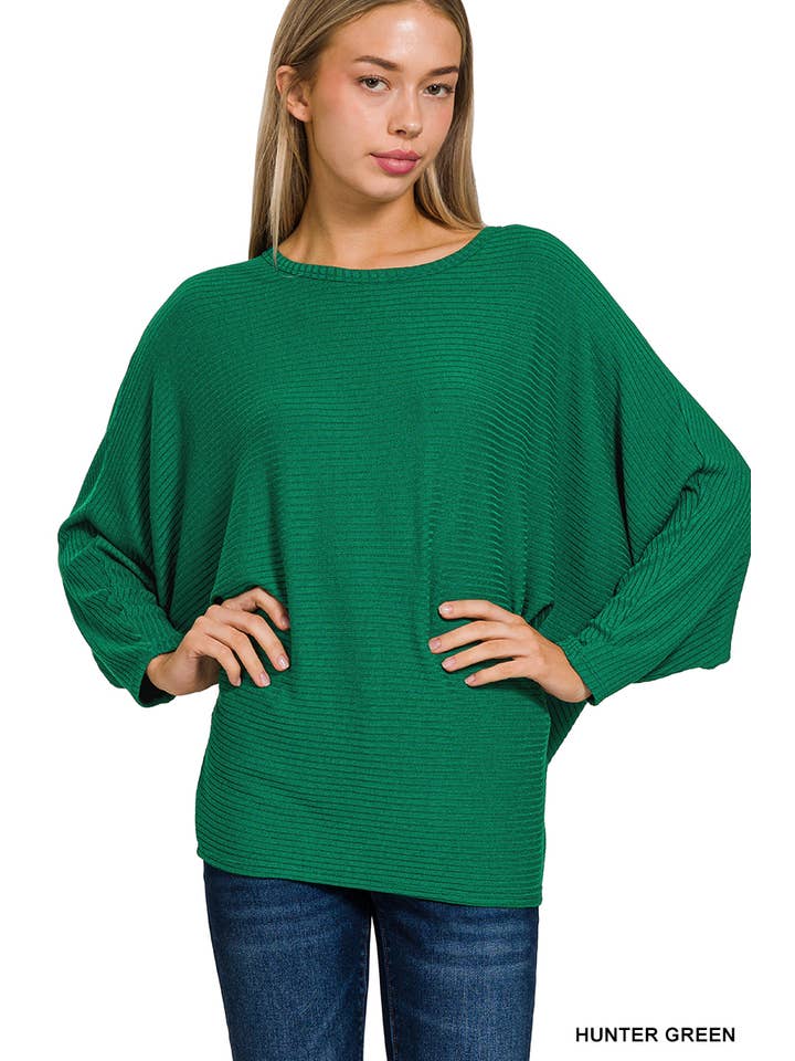42POPS - Wholesale Knit Sweater - Women's - `.Ribbed Batwing Long Sleeve Boat Neck Sweater22
