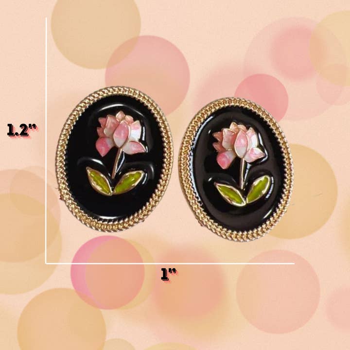 Magnifique Hearts - Wholesale Stud/Post Earrings - Vintage Floral Enamel Stud Earrings – Elegant Lotus Design