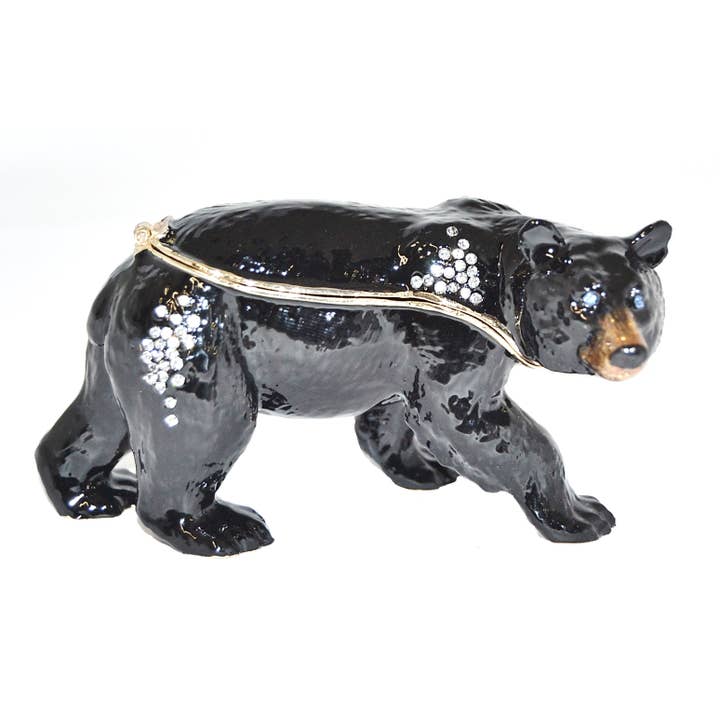 Black Bear Trinket Box. Hand Set Swarovski Crystals & Enamel for wholesale by Ciel Collectables