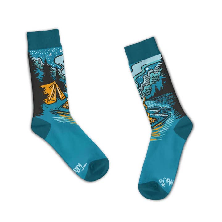 Funatic - About Face Designs - Nice Enough Merch Co - Wholesale Socks - Unisex - Adam Turman - Campfire Camping Socks | Funatic