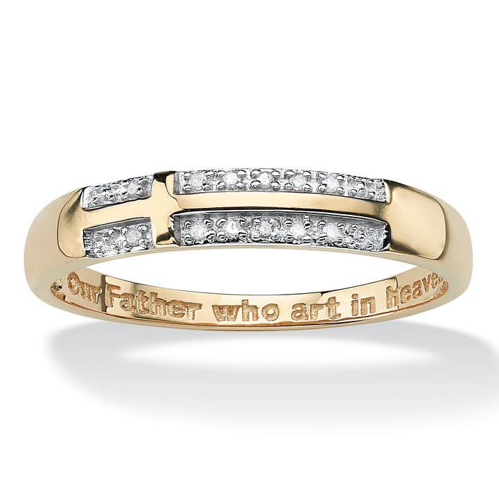 Men's Diamond Lord's Prayer Cross Band in 10k Yellow Gold for wholesale by PalmBeach Jewelry