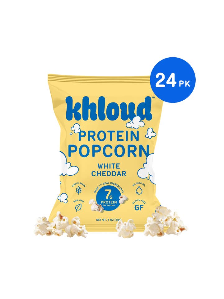 24-Pack | White Cheddar Protein Popcorn (Snack Size) for wholesale by Khloud Foods