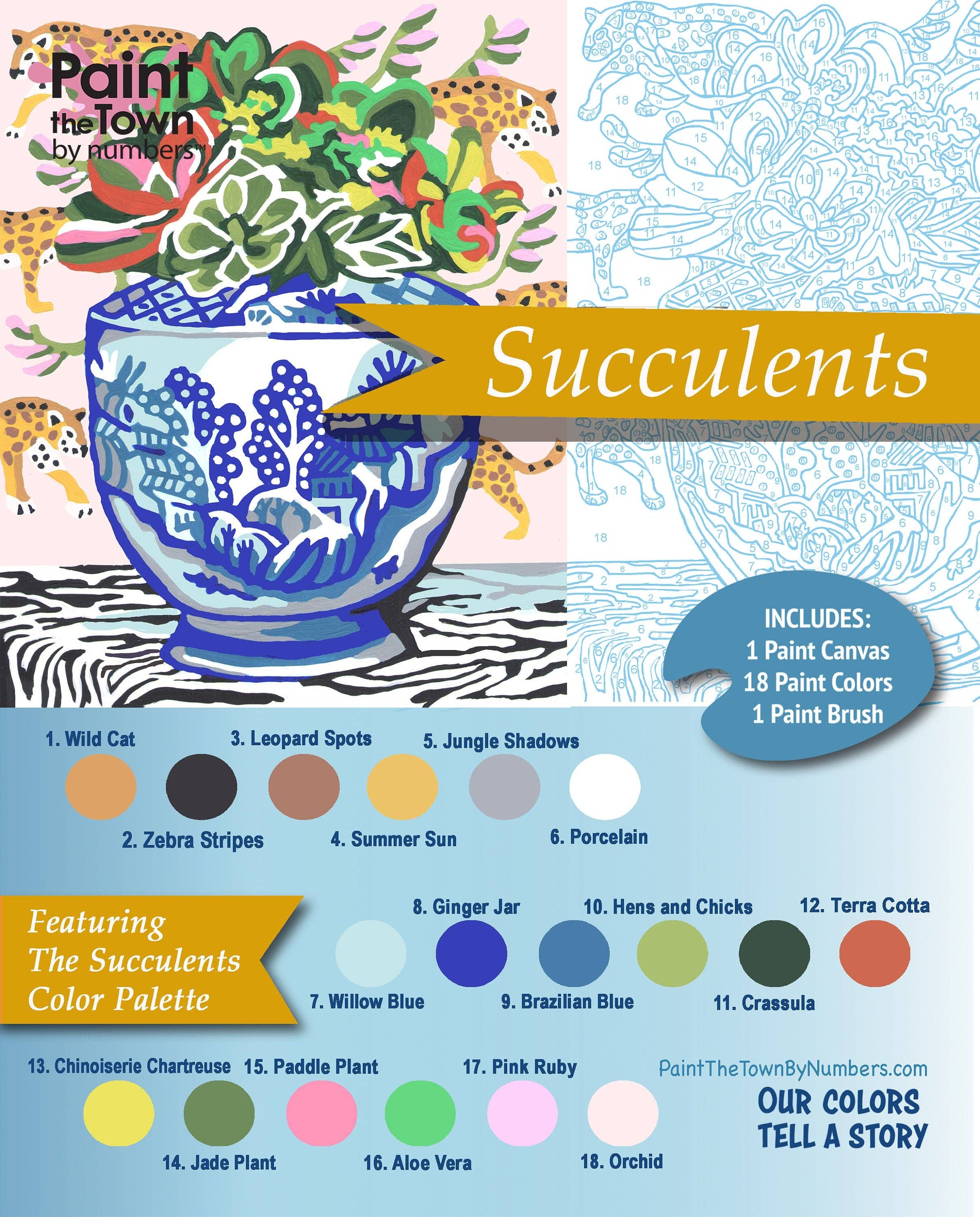 Paint the Town by Numbers – wholesale DIY craft kit – Succulents Paint by Number Kit ~ 8”x10” ~ Chinoiserie2