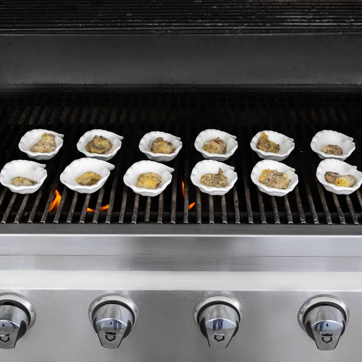 Fox Run Brands - Wholesale Serving Plate - Outset Ceramic Oyster Shells for Grilling,Set 12, 4.25” x 3"