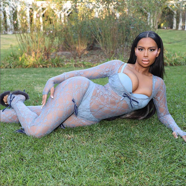 MB Fashion Wholesale - Wholesale Jumpsuit - Women's - MB FASHION MESH LACE SEE THROUGH BOW JUMPSUITS 2881LY