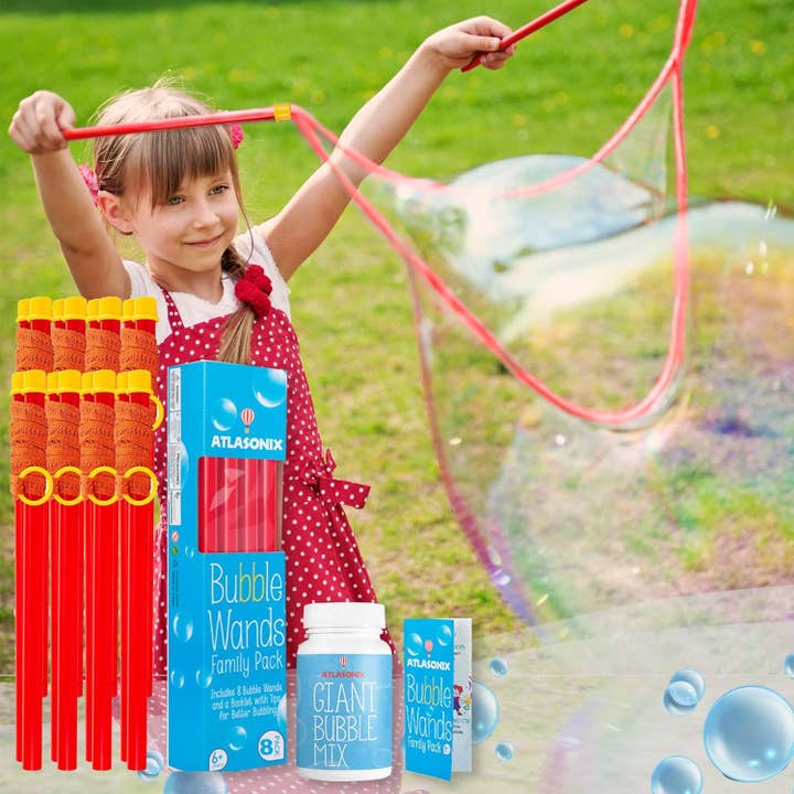 Atlasonix - Wholesale Bubble Wand - Kids - Giant Bubble Wand - Bubbles for Kids (8 Wands & 3 Mix)