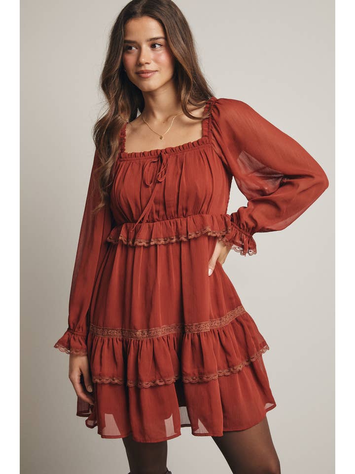 Forte - Wholesale Dress - Women's - Crinkled Tiered Boho Mini Dress FD00052