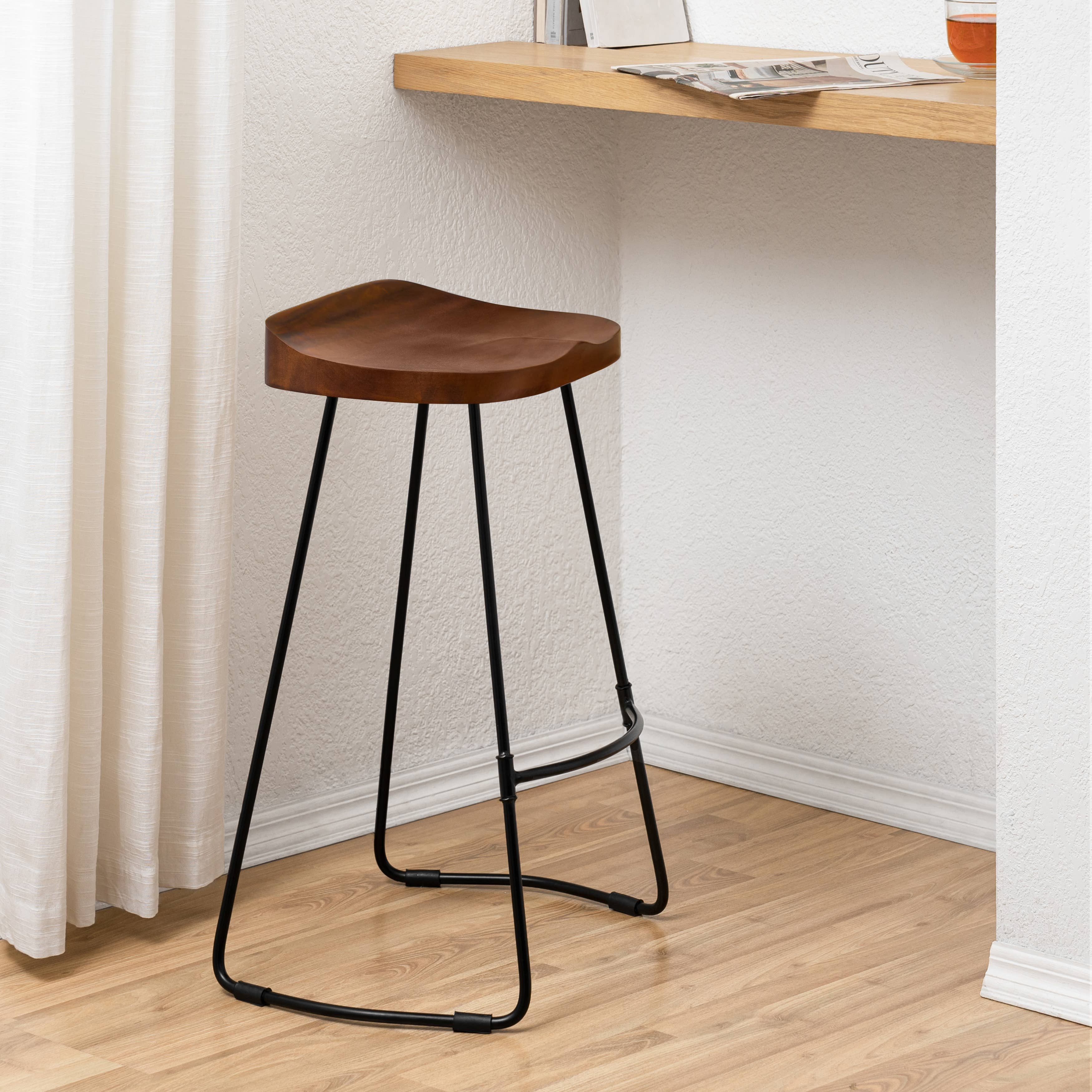 MH London - Vente Tabouret - Tabourets de bar de cuisine avec siège en selle en bois massif Rombass9
