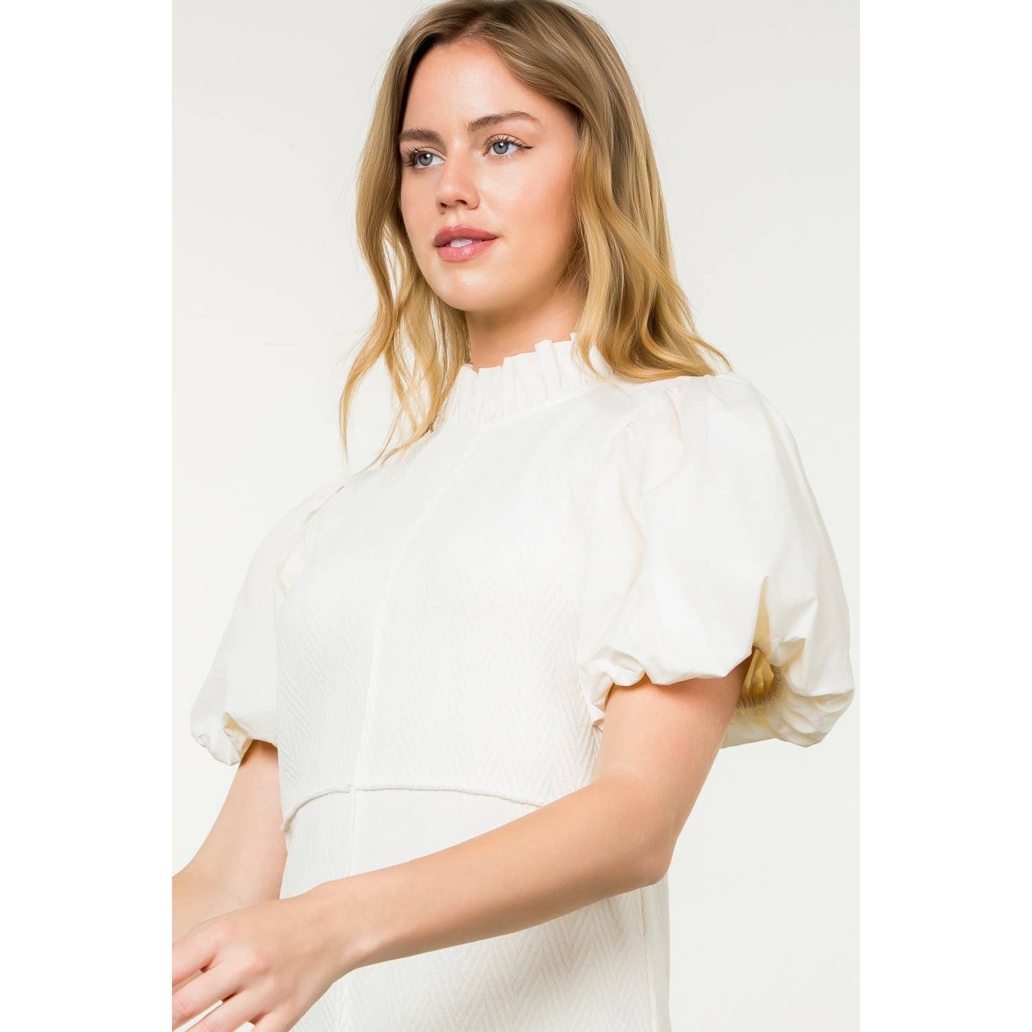 CREAM Puff Sleeve Corduroy Midi Dress for wholesale on Faire3
