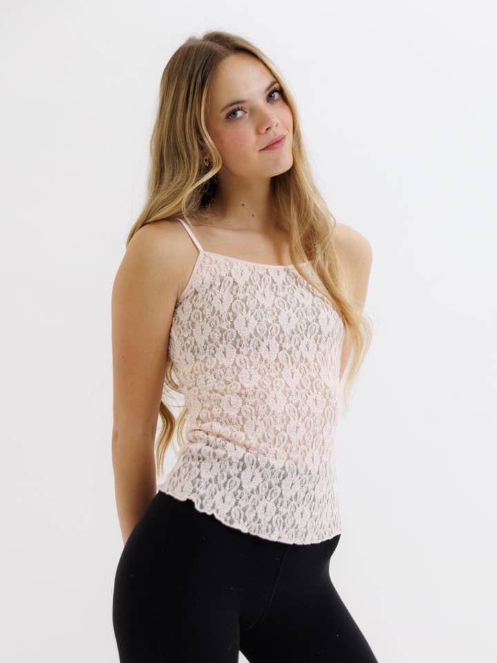 Wonder Lace Cami - Basic Layering Camisole - Pink & Black for wholesale by Downeast