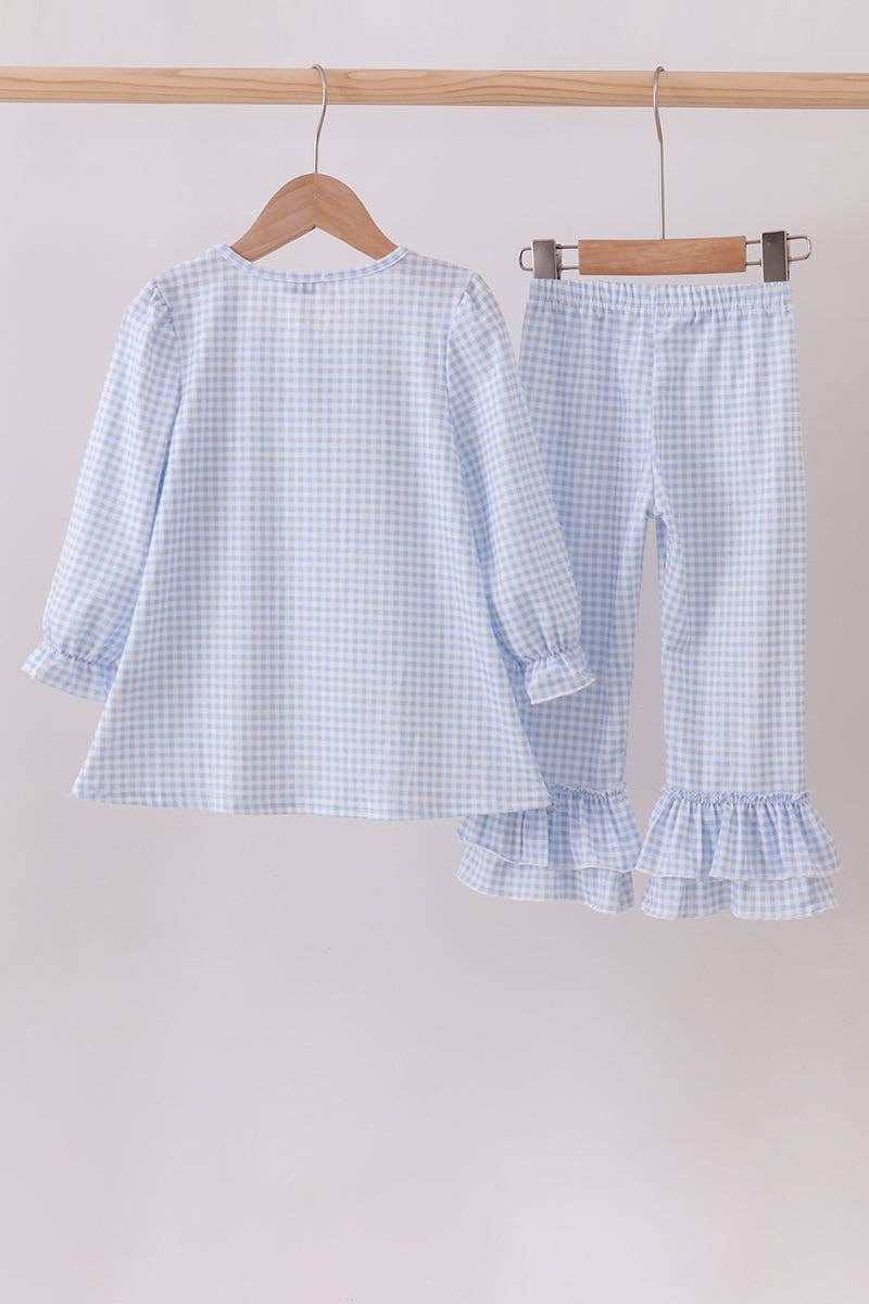 Mom & Co. - Wholesale Top & Pant Set - Kids - Blue santa claus embroidery ruffle pants set4