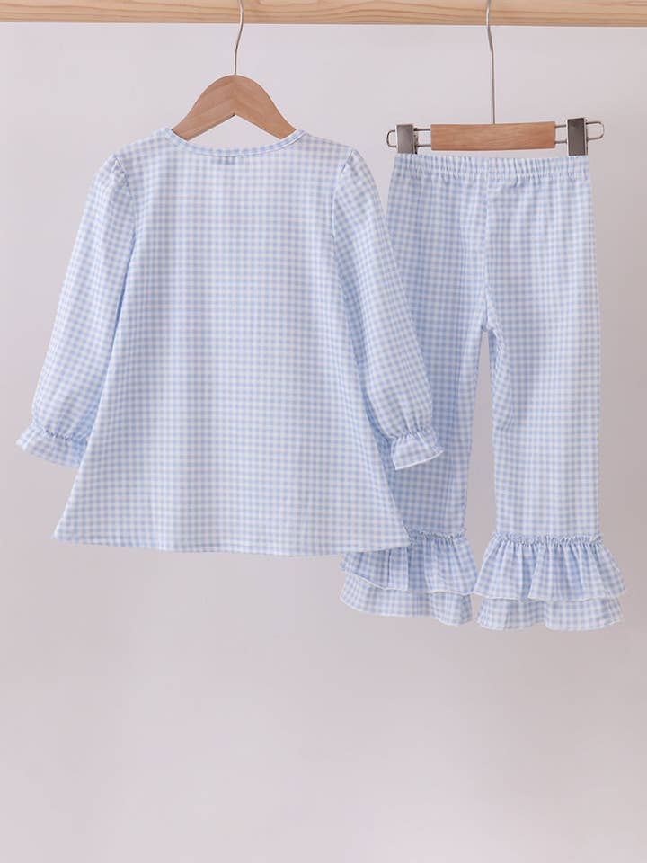 Mom & Co. - Wholesale Top & Pant Set - Kids - Blue santa claus embroidery ruffle pants set4