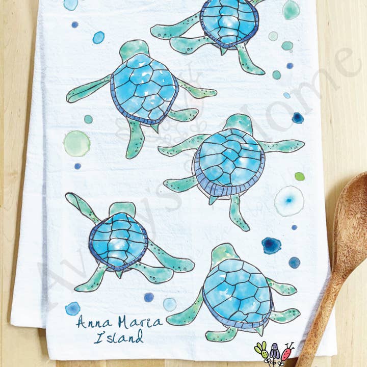 Avery's Home - Wholesale Tea Towel - Baby Turtles Walking Cute Coastal Customizable Tea Towel