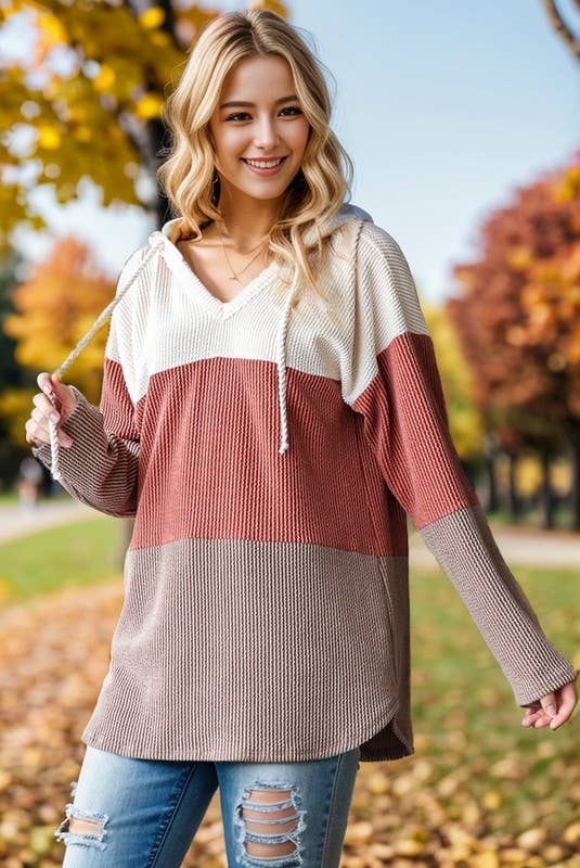 HEIMISH - Wholesale Hoodie - Women's - ET7476-12  SOLID URBAN RIBBED DRAWSTRING HOODIE TOP6