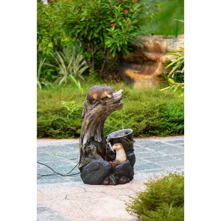 A&B Home Group Inc. - Wholesale Outdoor Ornament/Decor - 16.9x15x31.3" Decorative Water Fountain w Otter & LED -Brown5