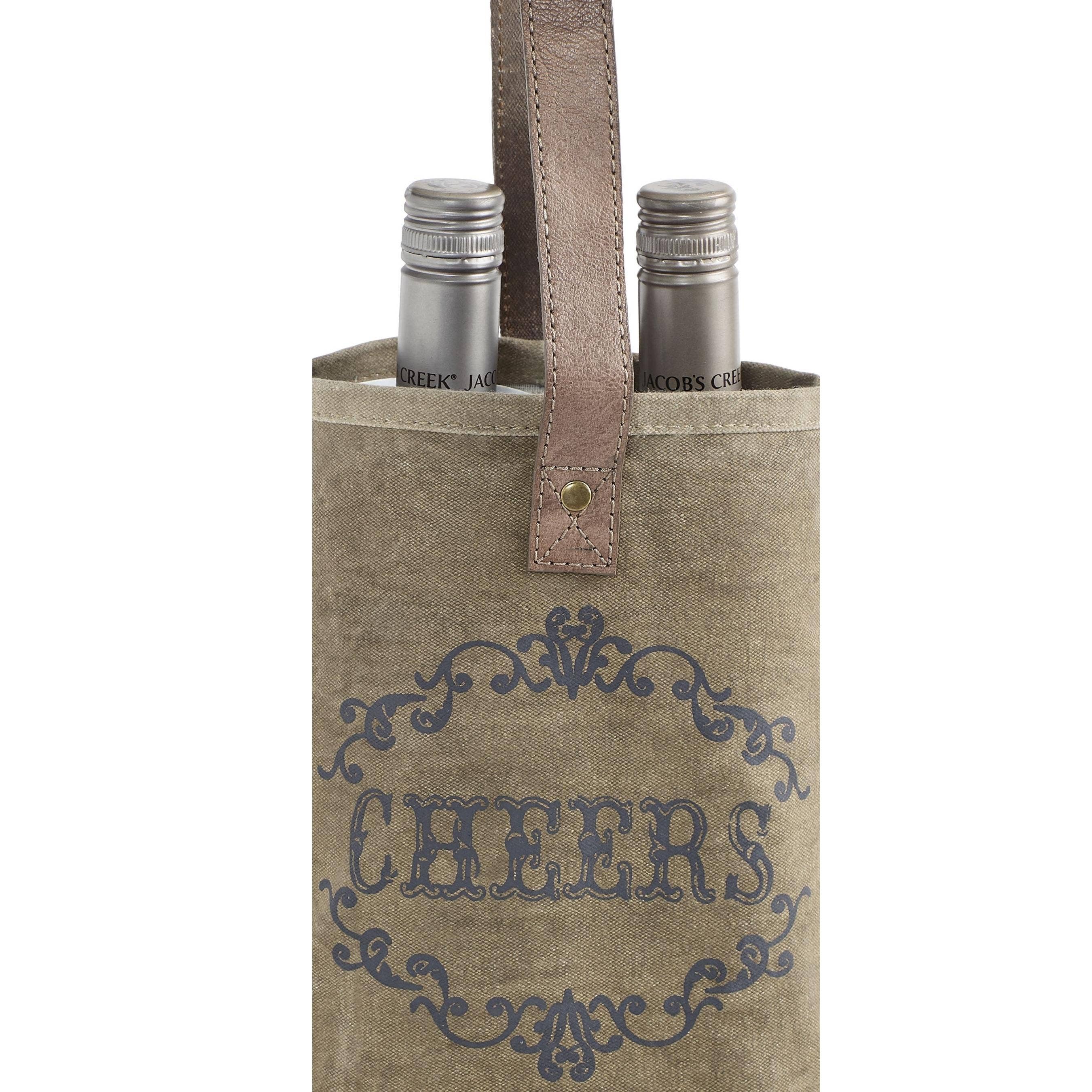 Mona B. - Wholesale Wine Tote - Cheers Up-Cycled Canvas Double Wine Bag, M-51172