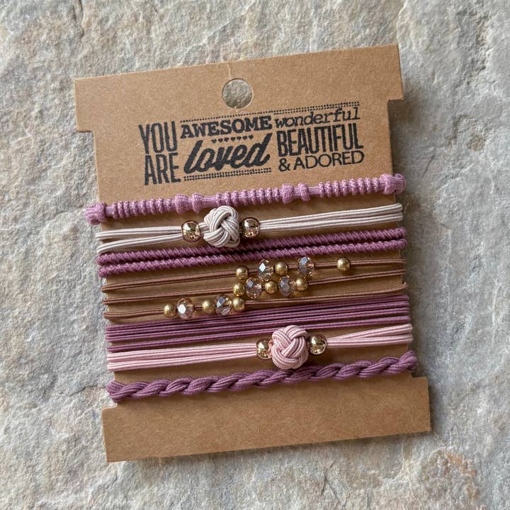 Rhinestone Hair Ties on Kraft Card | Purple for wholesale by eastern ave studio