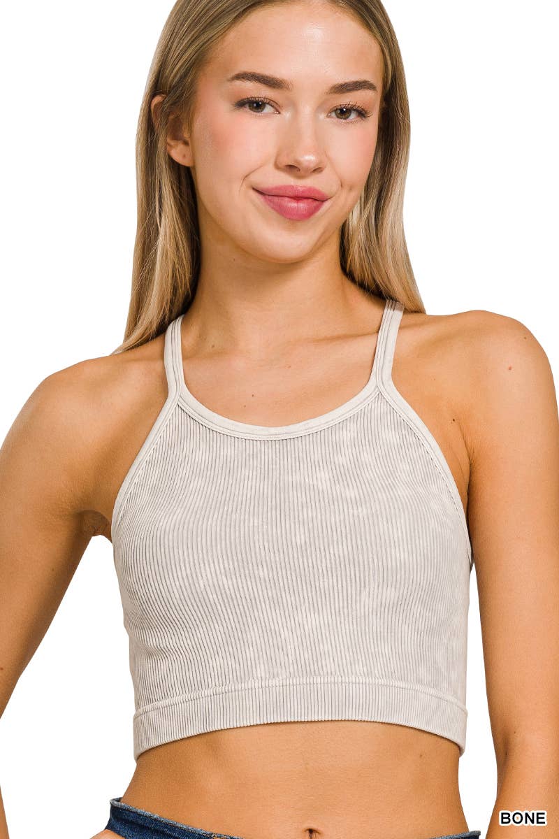 42POPS - Wholesale Tank Top - Women's - `.Washed Seamless Halter Crop Tank2