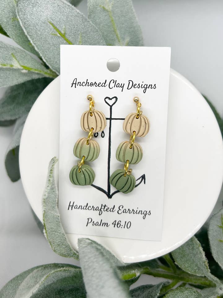 Ombre Tiered Pumpkin Dangles for wholesale by Anchored Clay Designs