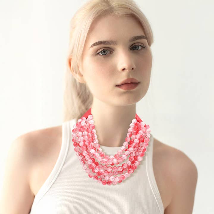 Sensibling Corp. - Wholesale Beaded/Pearl Necklace - Chunky Acrylic Bead Layered Faux Leather Magnetic Necklace