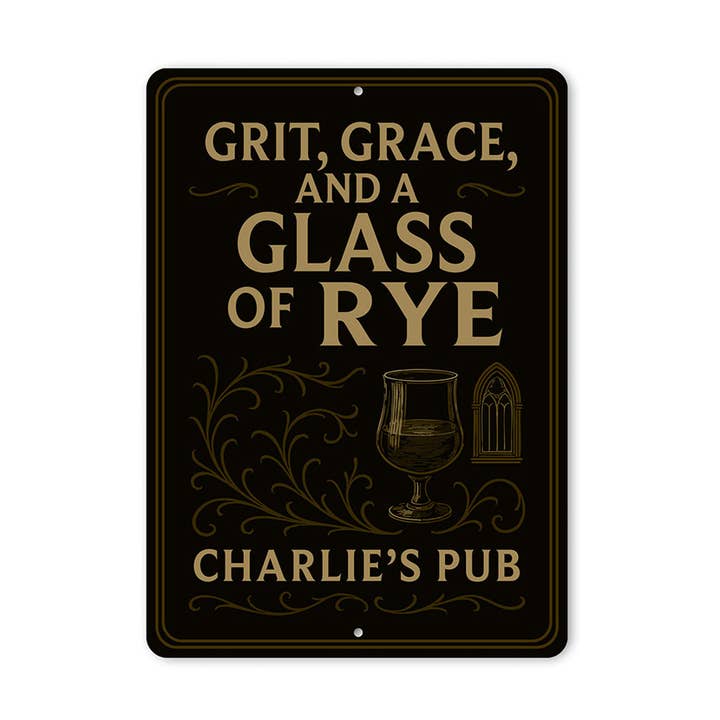 Letrero de Pub de Metal Vintage Grit, Grace & Glass of Rye para venta al por mayor de Lizton Sign Shop, Inc