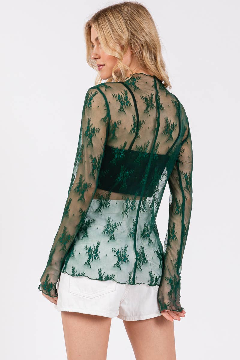 Sewn and Seen – wholesale Blus - Dam – LÅNGÄRMAD SPETSTOPP MED BLOMMÖNSTER65