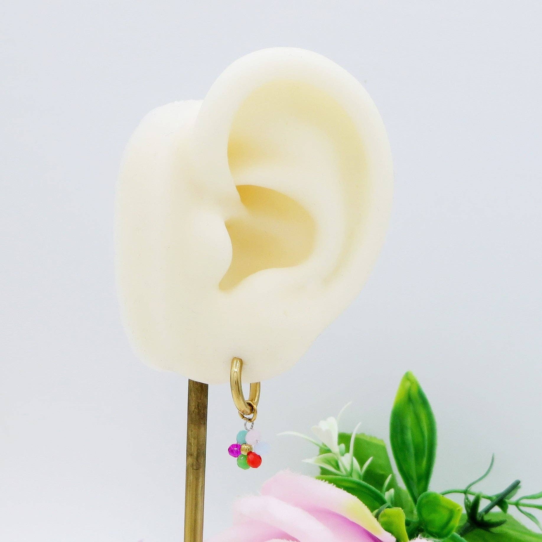 Daemon srls - Wholesale Dangle Earrings - DAISY ~ ACCIAIO INOSSIDABILE Orecchini mini hoops con fiori e cristalli10