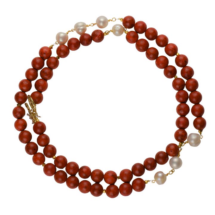 Red Coral and Baroque Pearl Necklace for wholesale by ali & bird jewelry