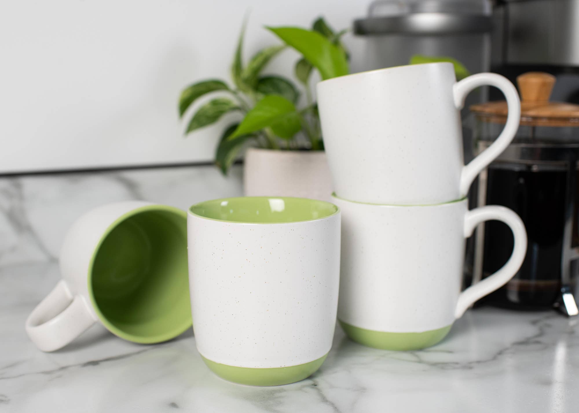 EAST AVENUE - Wholesale Coffee Mug - Speckled Mugs 4-Pack White and Sage-Green PRICE IS PER MUG5