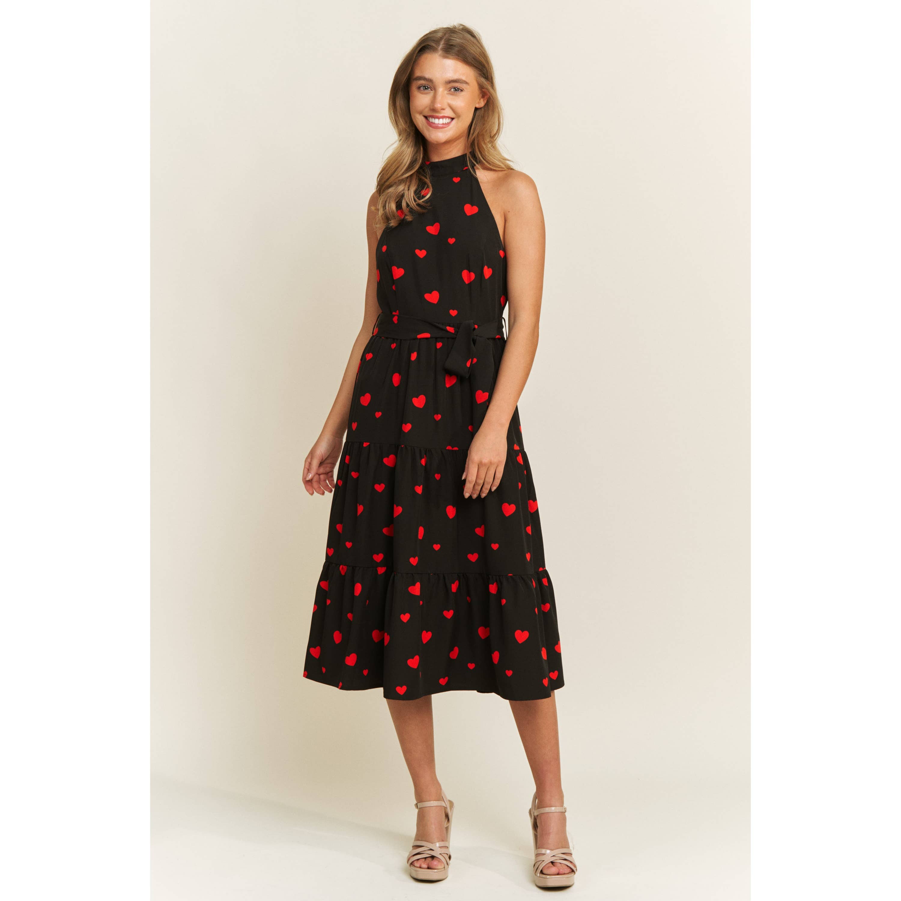 Sweet Generis - Vendita all'ingrosso Vestito - Donna - ABITO MIDI CON STAMPA A CUORE DI SAN VALENTINO IN TESSUTO MORBIDO CON SCOLLO ALL'AMERICANA7