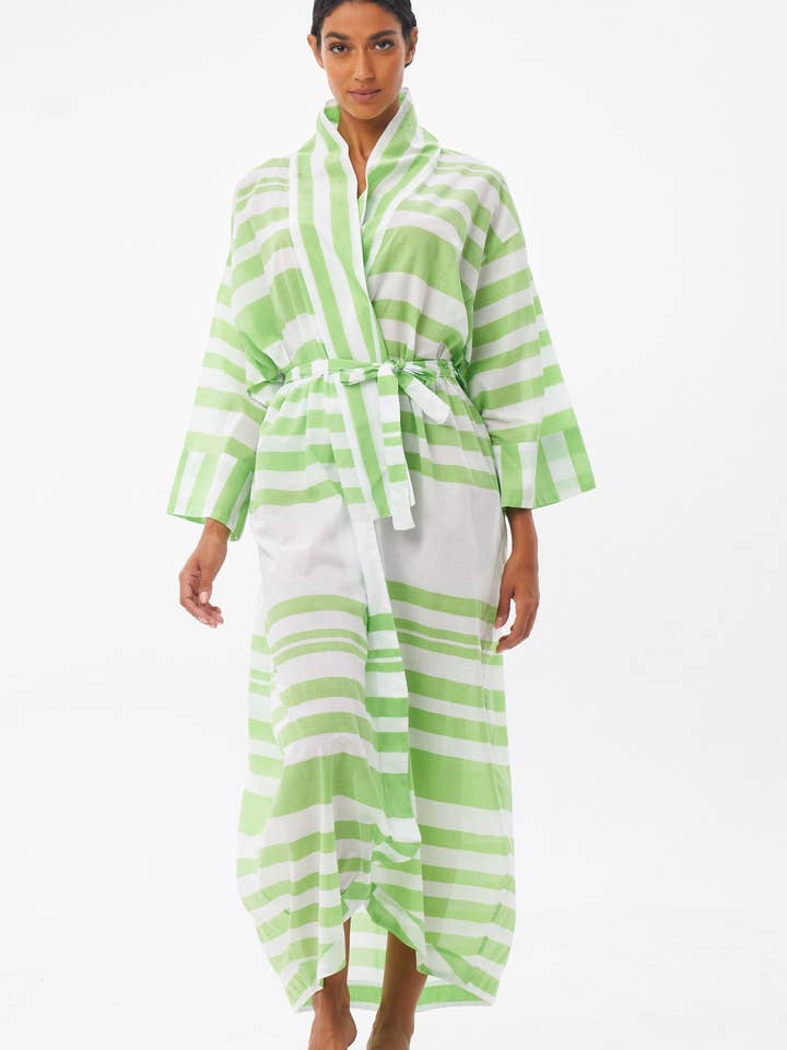 Random Stripe in Lettuce Green Penny Kimono for wholesale on Faire