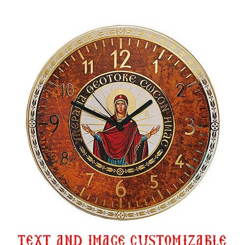 TheHolyArt - Venta al por mayor Relojes de pared - Reloj de pared cristiano con icono de la Virgen María, hecho a mano, griego, de madera, ortodoxo, Panagia Platytera, arte bizantino, colgante de pared, regalo religioso