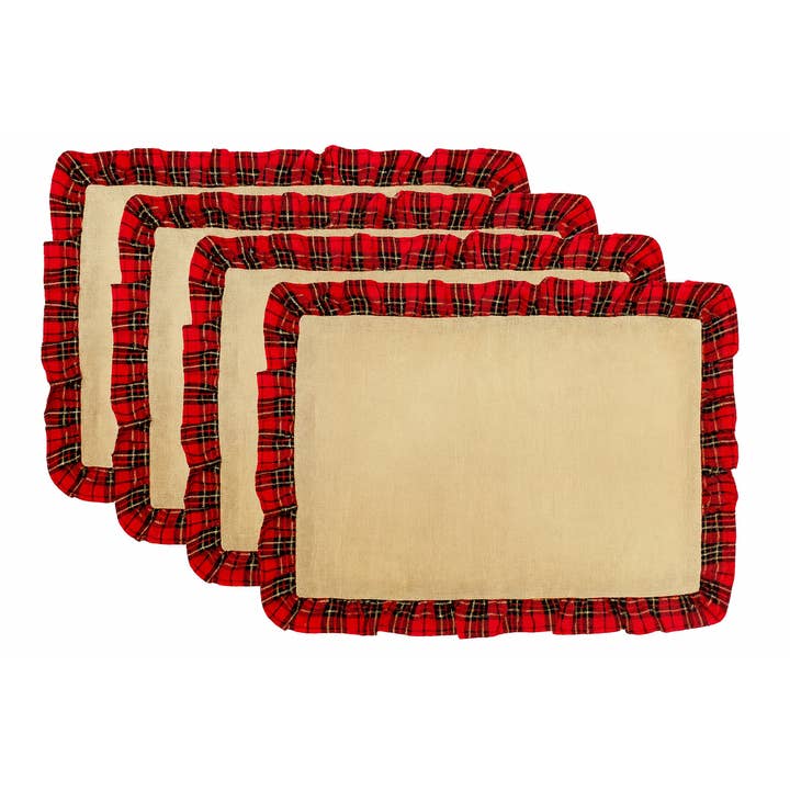 Fennco Styles - Vente Sets de table - Napperon de Noël à motif tartan à volants3