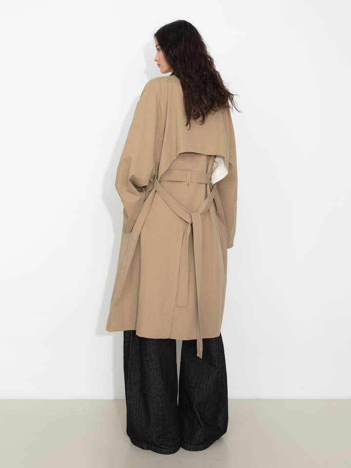 Khaki Classic Collared Longline Trench Coat for wholesale on Faire5