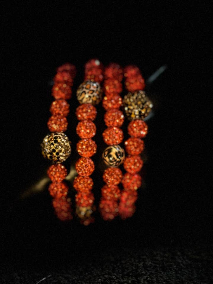 Cheetah Orange Rhinestone Bracelet Set for wholesale by Ida Gee’s Custom Jewelry & Accessories
