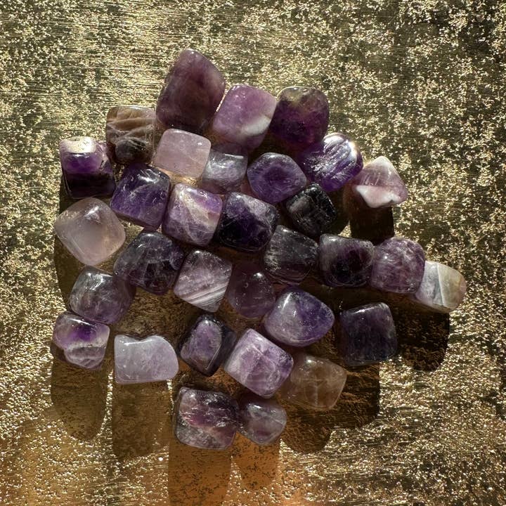 Chevron Amethyst Crystal Tumbled Cube for wholesale by Midwest Apothecary