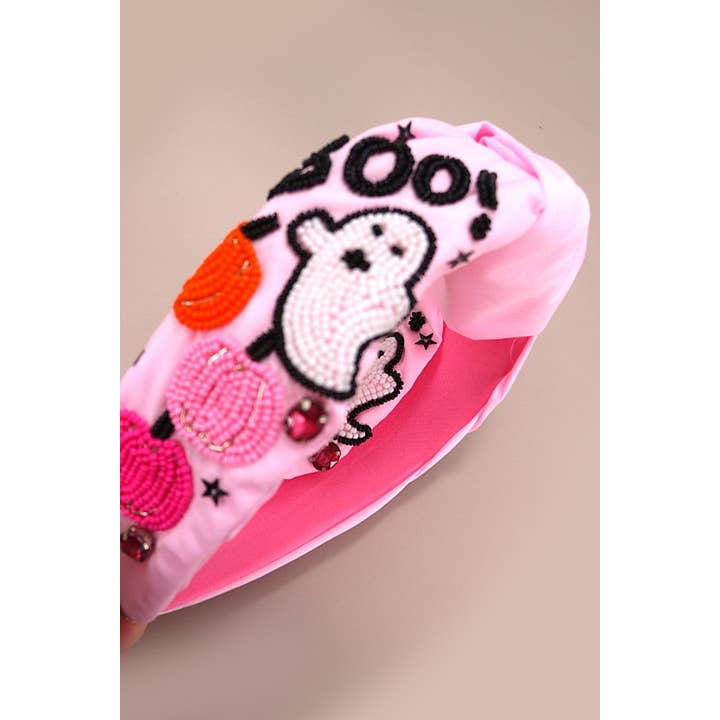 JOSSLYN by wall to wall – Bandana - Mulher por atacado – FAIXA DE CABELO DE HALLOWEEN BOO COM CORDÃO DE ABÓBORA | 90HB52573