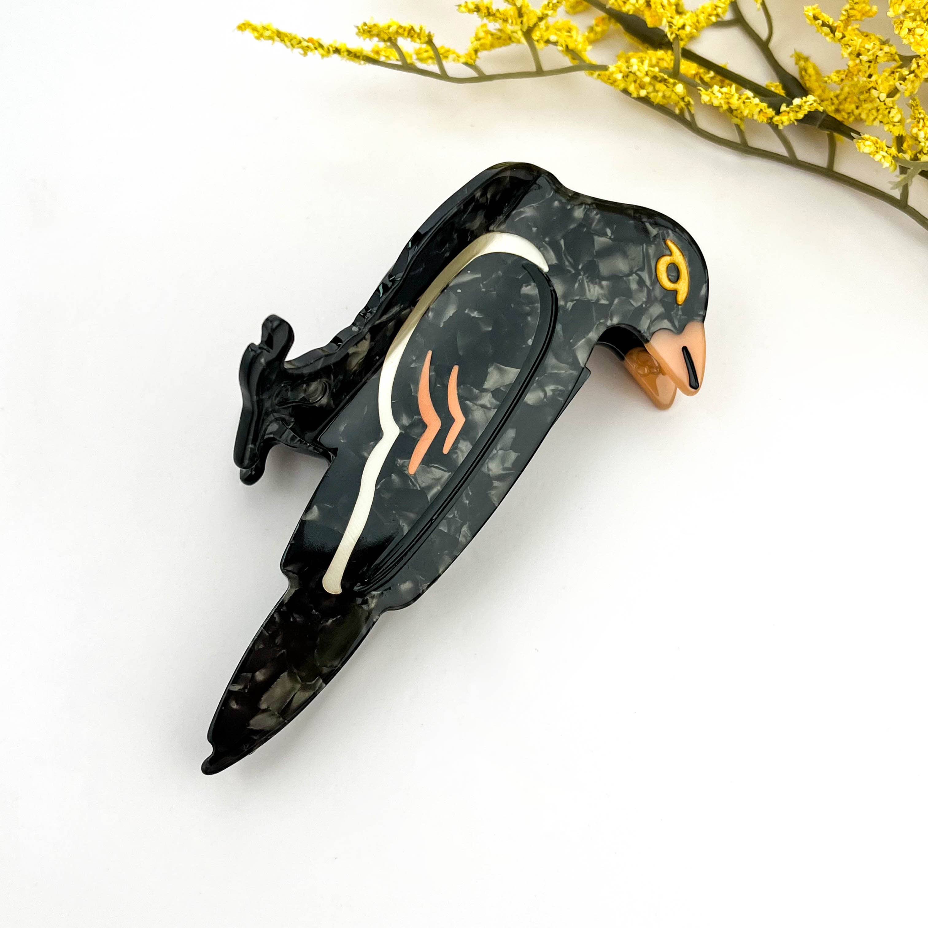 Black Moonlit Raven Acetate Hair Claw – Mysterious Gaze for wholesale on Faire1